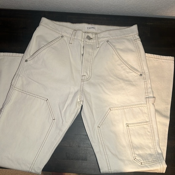 NWT Frame Denim Le Slouch White With Contrast Stitching Carpenter Jean Size 27 - Picture 5 of 12